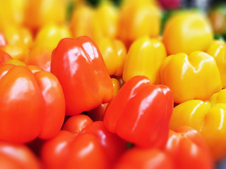Fresh red and yellow sweet peppers