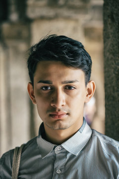 Outdoor Headshot of Young Fashionable Indian Man