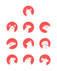 Vector set of dog icons in cartoon style