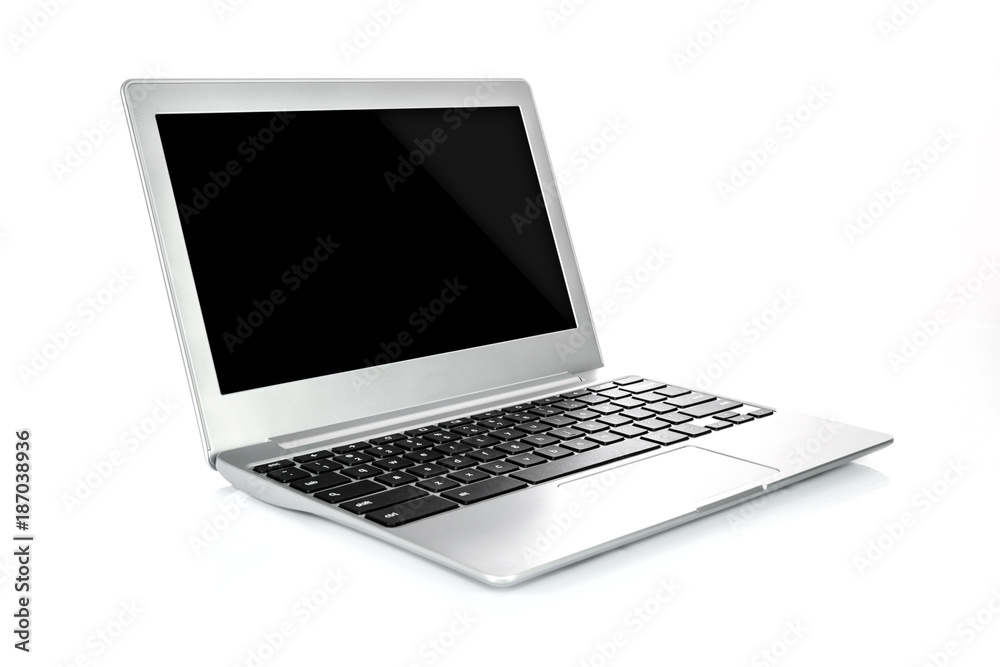 Canvas Prints mock up of a luxury and modern generic laptop in a metal case in close-up on a white background.