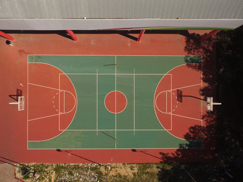 A colorful basketball ground