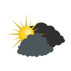 Dark cloudy sun icon. Flat illustration of dark cloudy sun vector icon isolated on white background