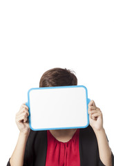 girl showing white bilboard