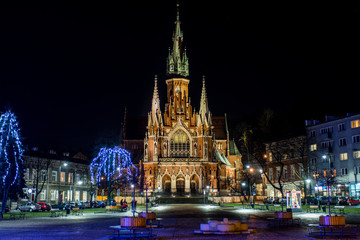 Krakow, Poland December 20 2017, St Joseph Church at night