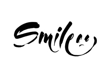 SMILE. Hand-drawn lettering of a phrase Smile. Unique typography poster. Inspirational quote. Vector illustration.