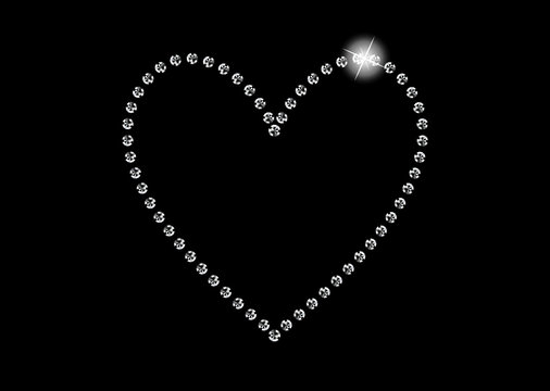 Diamond Crystals Paved Outline of Heart  -  Vector Glamor Rhinestones Valentine Icon
