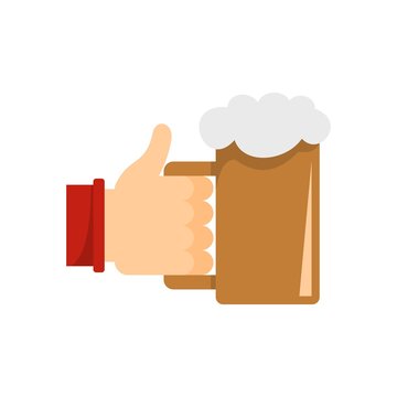 Beer in hand icon. Flat illustration of beer in hand vector icon isolated on white background