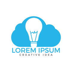 Bulb Cloud Logo Design. Idea cloud logo template with an abstract light bulb inside a cloud, representing idea, invention, smart solutions.