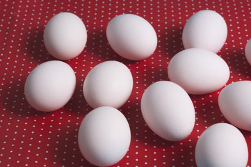 Easter eggs on a red and white background