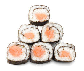 Sushi set isolated on white background top view