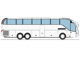 Cartoon bus coach. Side view. Flat vector.