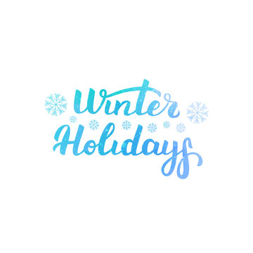 Vector isolated lettering of Winter Holidays for decoration and covering with watercolor style on white background. Concept of winter and happy new year.