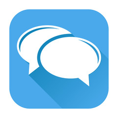Chat icon. White silhouette on blue square background