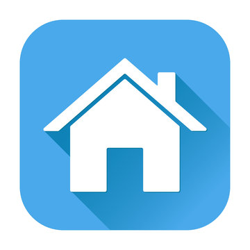 Home icon. White silhouette on blue square background – Stock-Vektorgrafik  | Adobe Stock