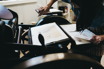 Letterpress artist in her studio