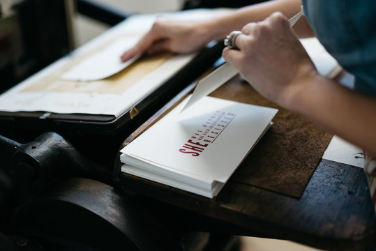 Letterpress artist in her studio