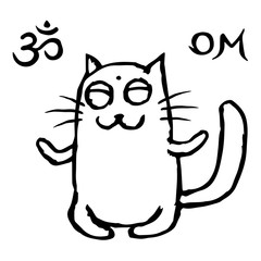 Funny cat Tik meditates in the lotus position. Vector illustration.