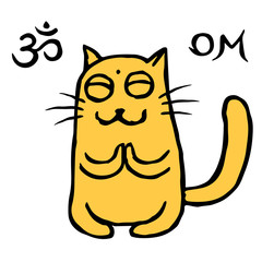 Cute orange cat Tik meditation. Vector illustration.