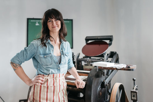 Letterpress artist in her studio