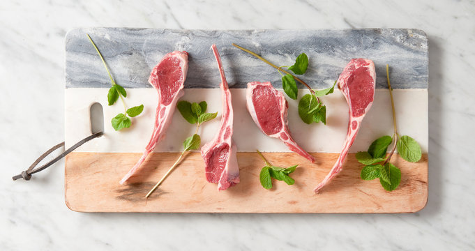 Raw Lamb Chops with Mint