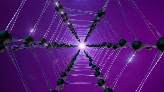 Abstract molecule net tunnel intro template.Glass balls connection animation with flares.Camera zoom in through molecule spider net.Add your title or logo, get nice intro.Purple dark Violet.Type 2