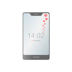 Smartphone with small red hearts February 14