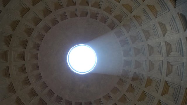 Looking up towards the ceiling of the Pantheon located in Rome Italy this well preserved building is former Roman temple now church and also one of the most popular tourist destinations in Rome 4k