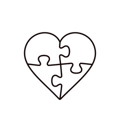 Puzzle Heart four piece line illustration, vector outline object isolated on white background
