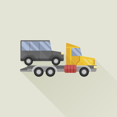 wrecker truck with car vector icon flat style