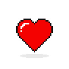Fototapeta premium Heart pixel icon. Vector isolated red flat illustration