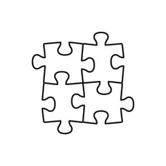 Fototapeta premium Four piece puzzle line illustrtion. Vector isolated puzzle elements