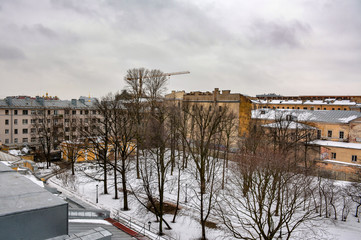 Fototapeta na wymiar Winter rooftops of St. Petersburg