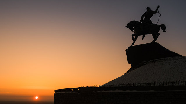 Monument to Salavat Yulaev at beautiful sunset , Ufa, Russia