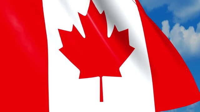 Canadian flag waving on wind, close up. 3D Rendering