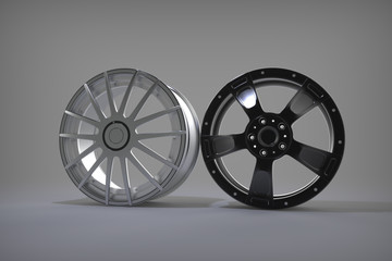 Sport racing rims. Gray background. 3D rendering