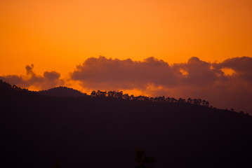 Silhouette mountains sunset dramatic in Guatemala