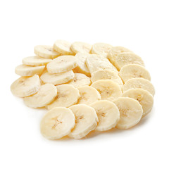 Banana slices on white background