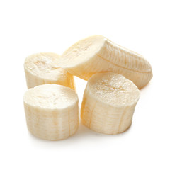 Banana slices on white background