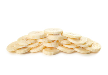 Banana slices on white background