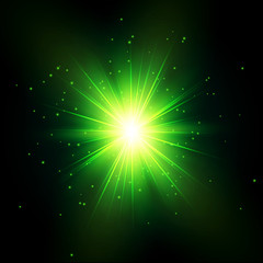 Green Shine Starburst Flare Flash with Star Dust   - Vector Radiant Star
