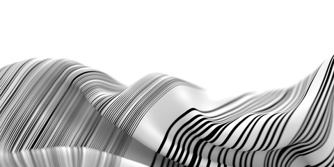 Abstract background, fluid and organic white shape with black stripes, original 3d rendering