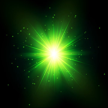 Green Shine Starburst Flare Flash With Star Dust   - Vector Radiant Star
