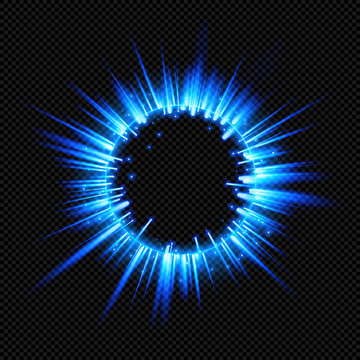 Blue Shine Starburst Flare Flash with Rays and Sparks on Transparent Background  - Vector Radiant Supernova Explosion

