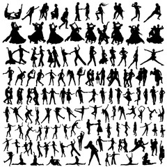 Fototapeta na wymiar Set of dancing people silhouettes
