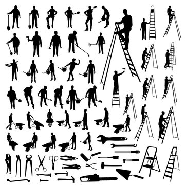 Set of working people silhouettes