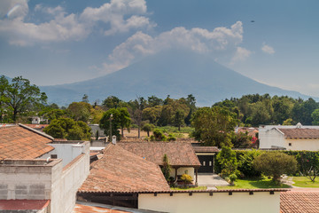 Volcan Agua behind Antigua Guatemala town, Guatemala.