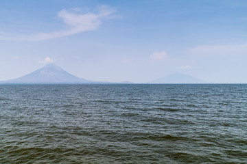 Ometepe island in Nicaragua lake. Volcanoes Concepcion (left) and Maderas (right).
