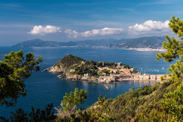 Foto op Canvas Panoramic view of Sestri Levante and its promontory  coastline of Liguria in the background © Roberto Lo Savio
