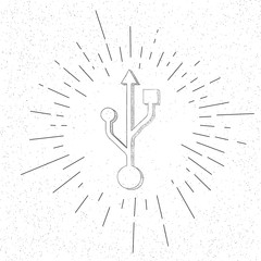 Hand Drawn Symbol of USB  - Doodle Vector Hatch Icon
