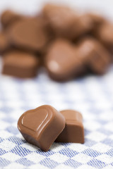 chocolate hearts on fabric